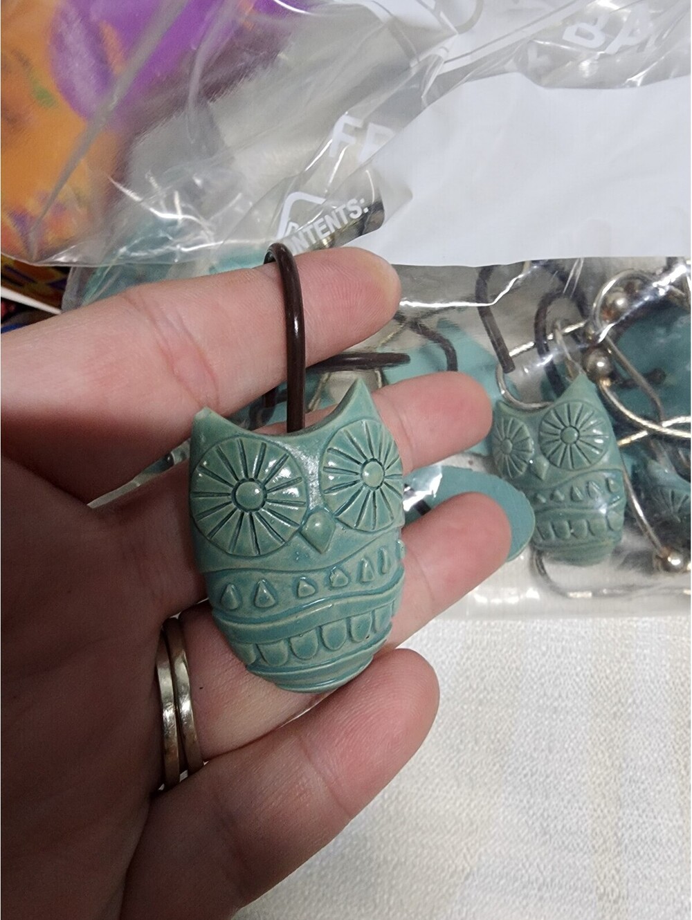Owl hooks with shower curtain